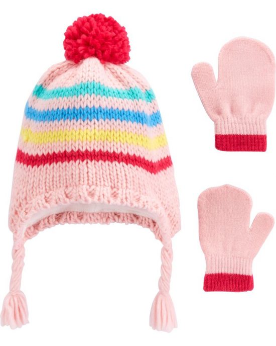 2-Piece Striped Hat & Gloves Set