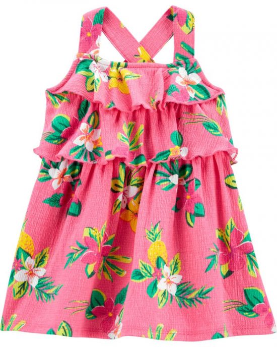 Floral Ruffle Crinkle Jersey Dress